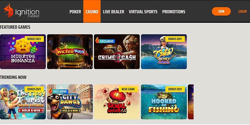 Ignition casino lobby screenshot