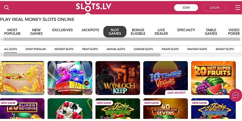 Slots.lv casino lobby screenshot